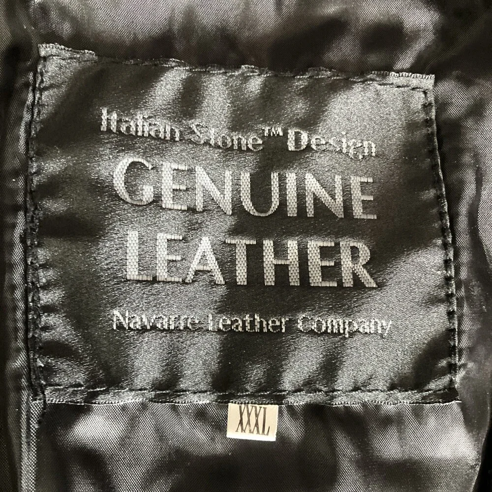 Vtg Italian Stone Design Genuine Leather Vest Black Patchwork Biker Western XXXL - Picture 5 of 8